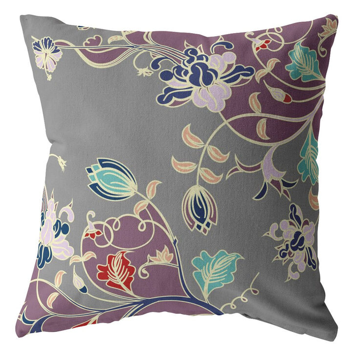 Homezia 18" Purple Gray Garden Zippered Suede Throw Pillow