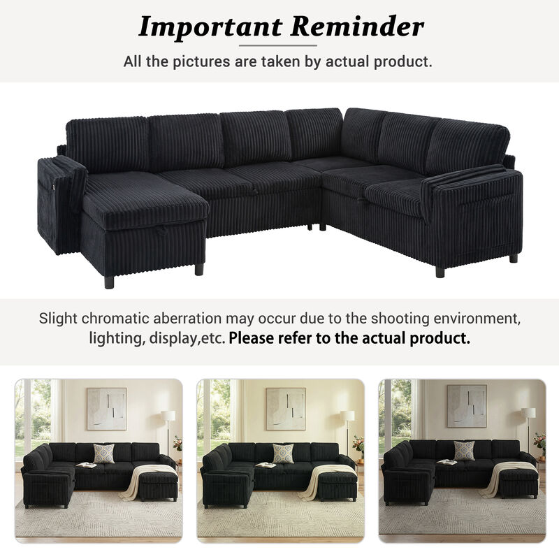 111" U-Shaped Convertible Sectional Sofa Bed image number 6
