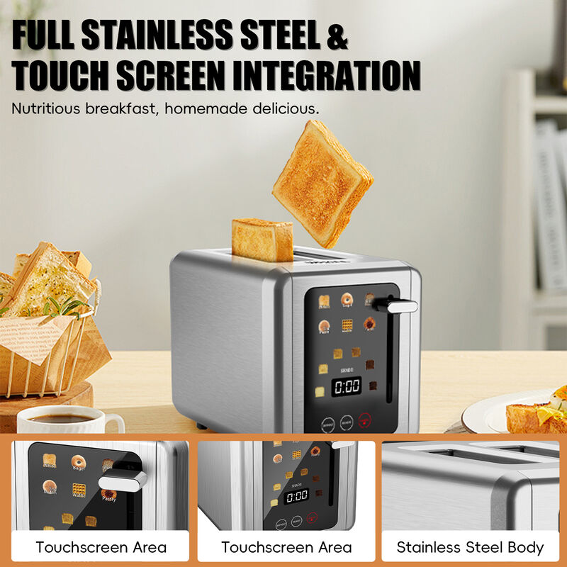 WHALLULTRA 2 Slice Stainless Steel Toaster, 5 Basic Functions with Bagel, Cancel, Defrost & Removable Crumb Tray image number 6
