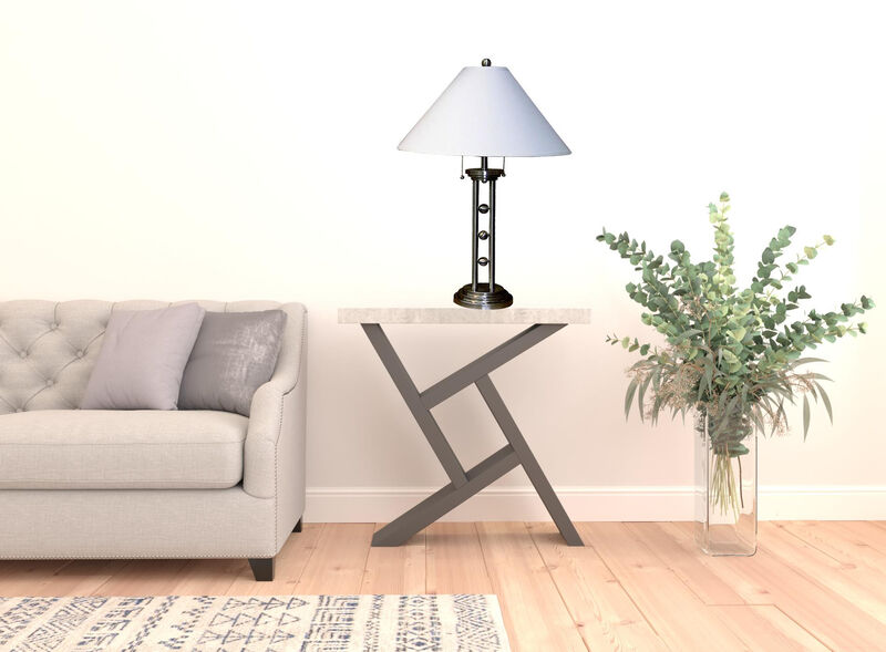 Hivvago 27" Silver Metal Two Light Table Lamp With White Classic Empire Shade