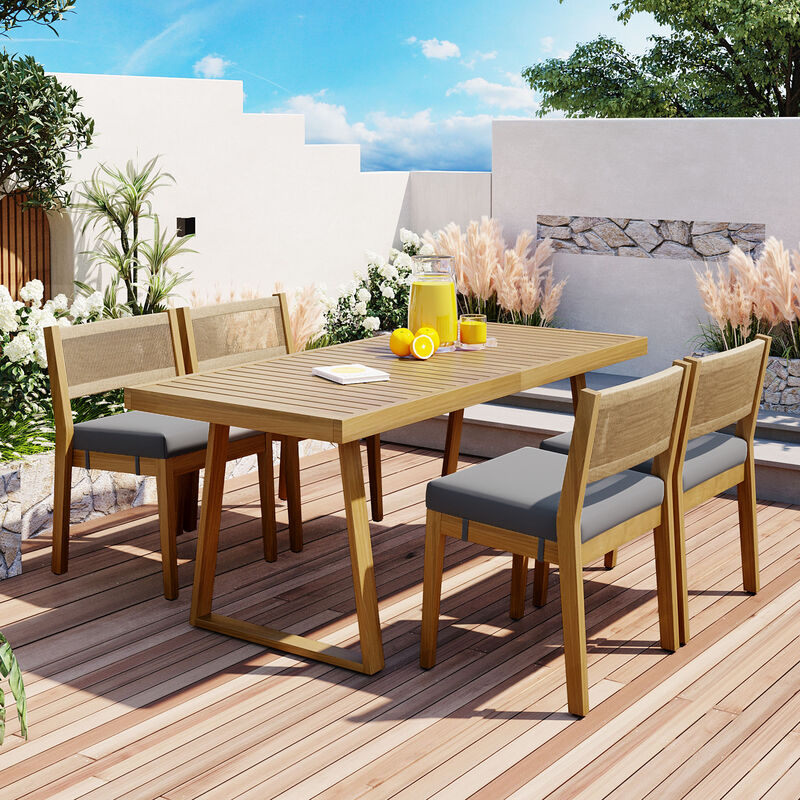 Merax Modern Acacia Wood Outdoor Dining Set with Zippered Polyester Cushions image number 1
