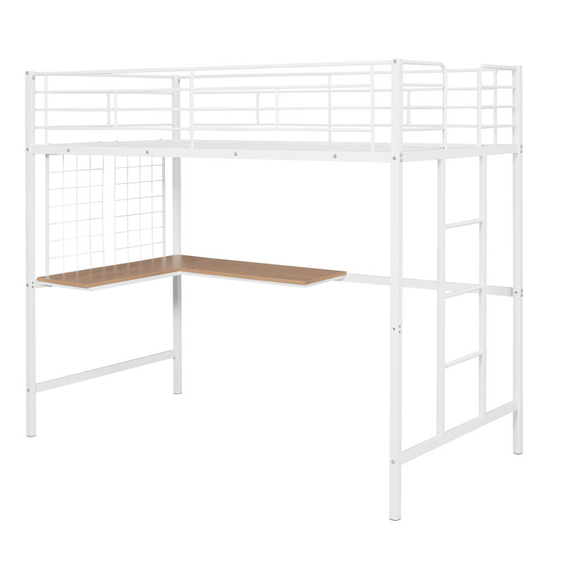 Whisen Modern Style Twin Size Metal Loft Bed with Desk and Metal Grid