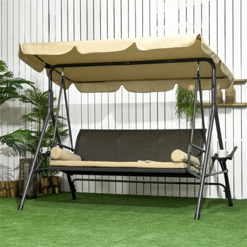 3-Seat Outdoor Patio Swing Chair Comfortable With Adjustable Canopy for Garden, Porch, or Backyard Relaxation