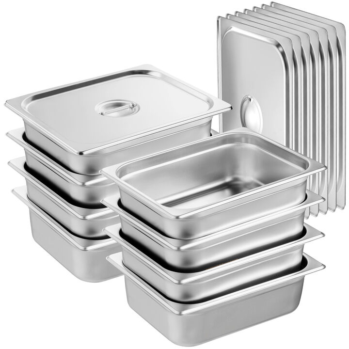 VEVOR 8 Pack 1/2 Size Hotel Pans Steam Table Pan Stainless Steel 4" Deep Lid