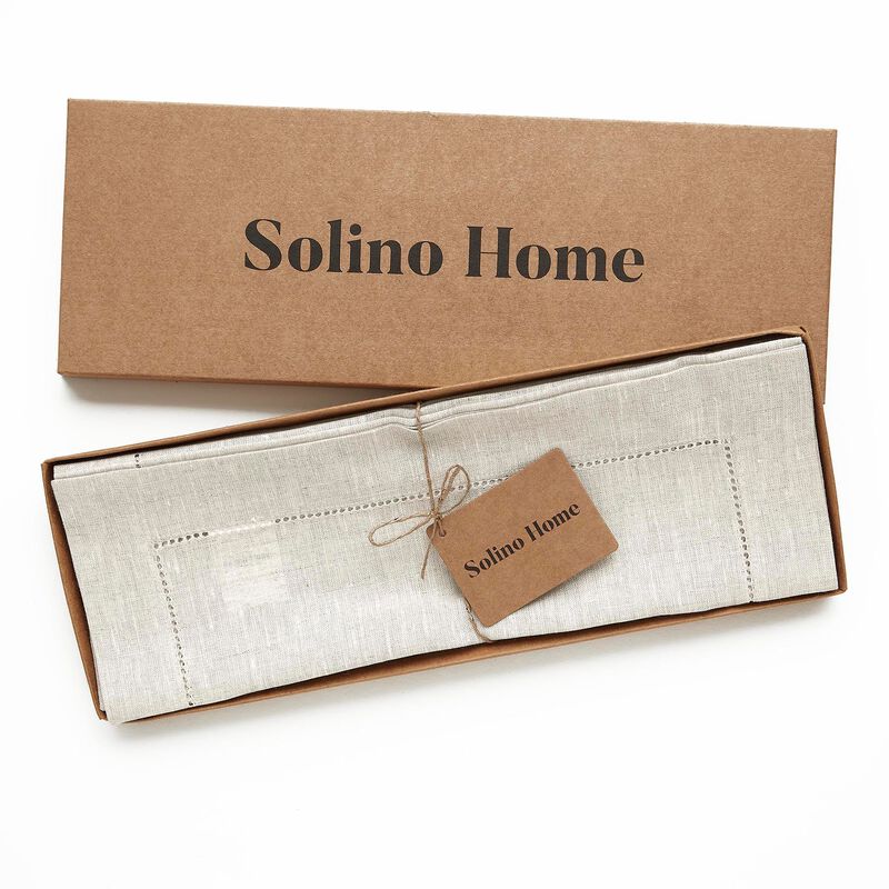 Solino Home Classic Hemstitch 100% Linen Placemats &ndash; Set of 6, 14 x 19 in, Machine Washable, Holiday and Everyday Dining