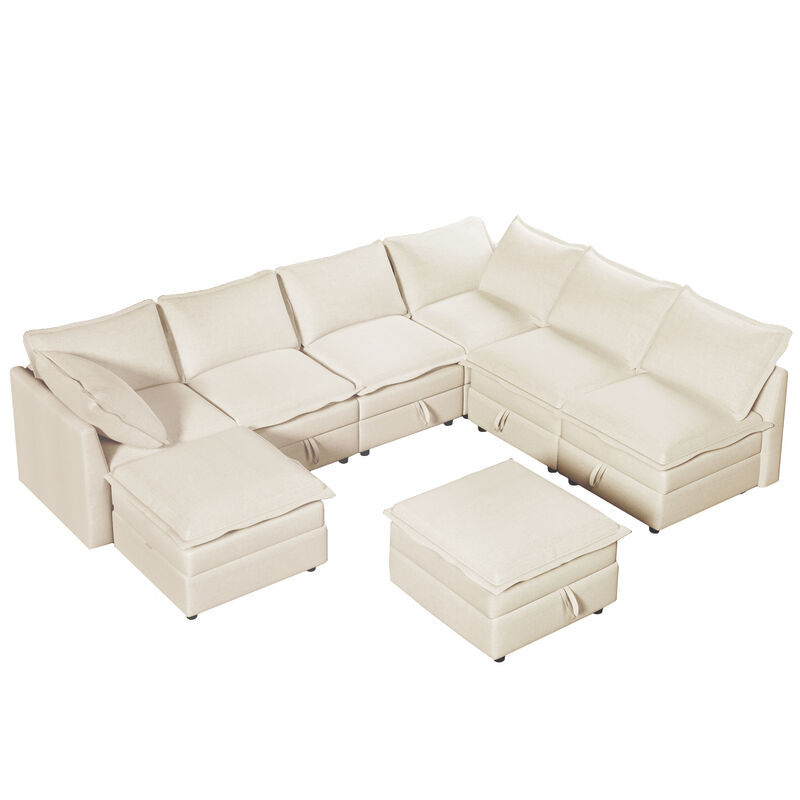 Merax  8-Piece Modular Sofa Bed with Storage - Convertible Sectional with Luxury Double Cushions