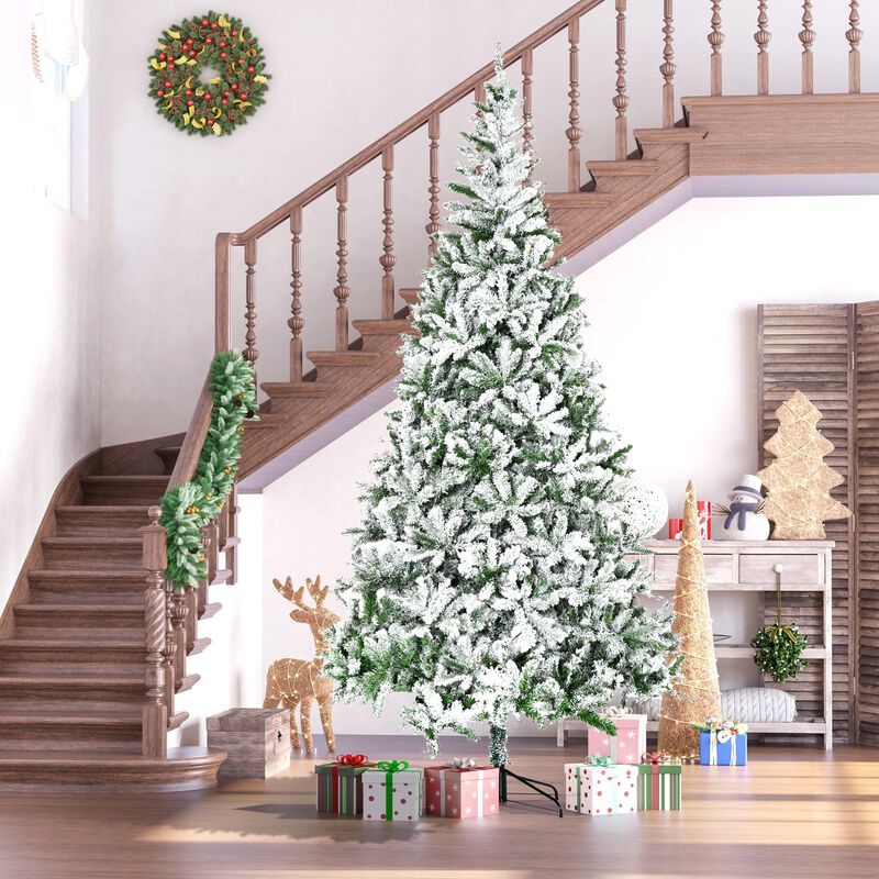 9 ft Tall Unlit Snow Flocked Pine Artificial Christmas Tree with Realistic Branches