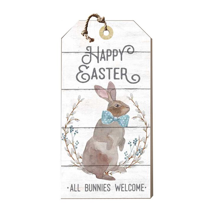 17" Brown and White "Happy Easter All Bunnies Welcome" Hanging Tag Sign