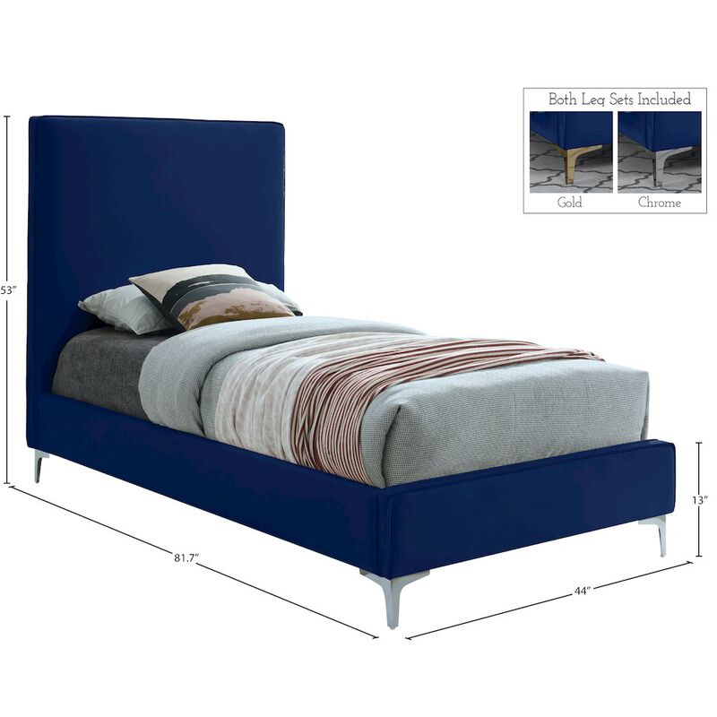 Meridian Furniture Geri Navy Velvet Twin Bed