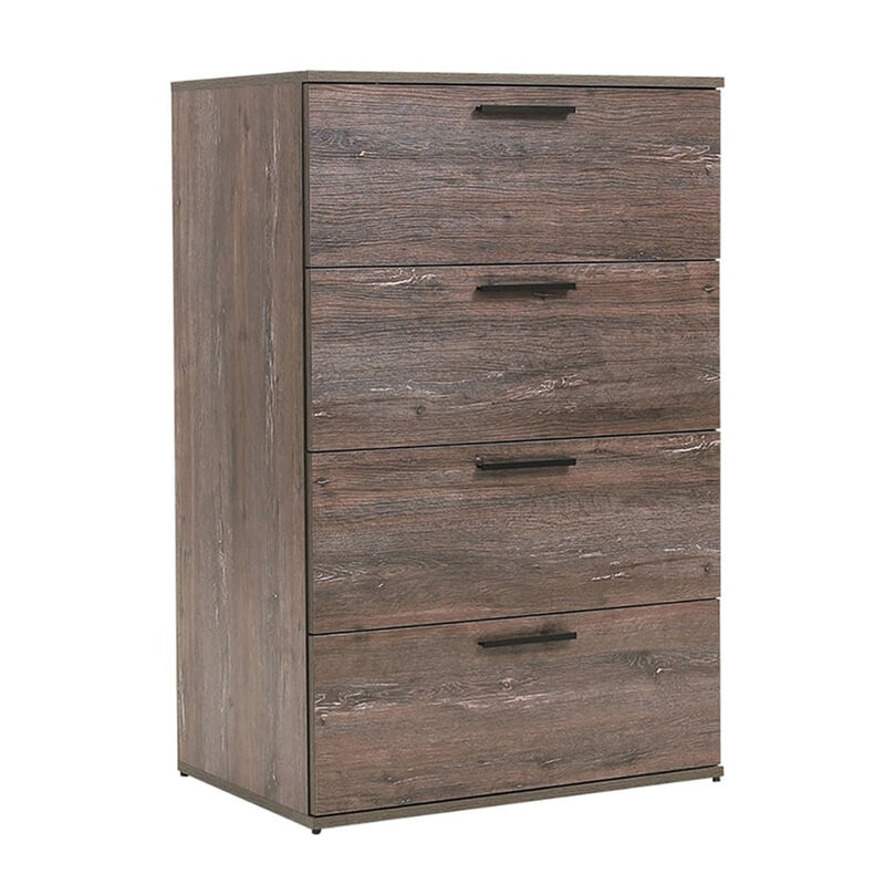 Levy Tall Dresser Chest, 4 Jumbo Drawers, Farmhouse Rustic Gray Wood Finish - Benzara
