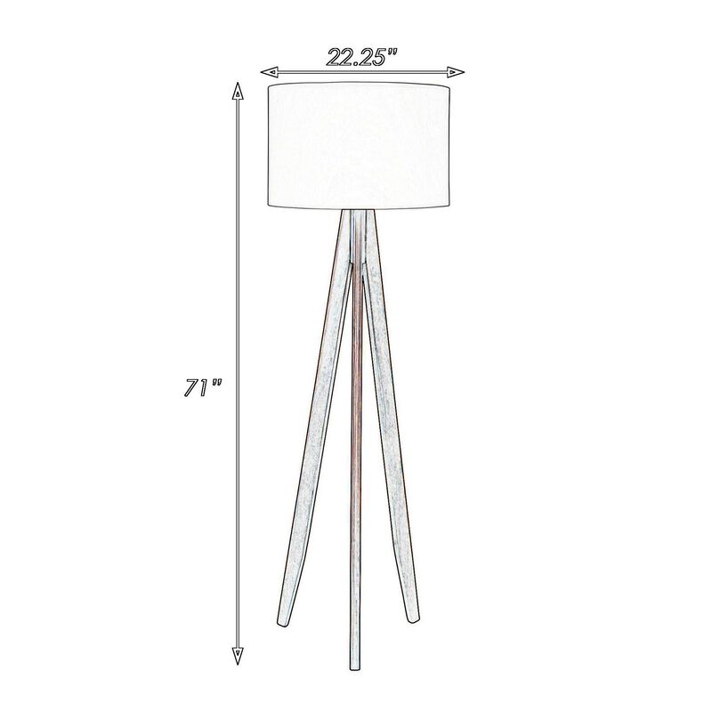 Megan 71 Inch Floor Lamp, White Drum Shade and Brown Wood Tripod Base - Benzara image number 5