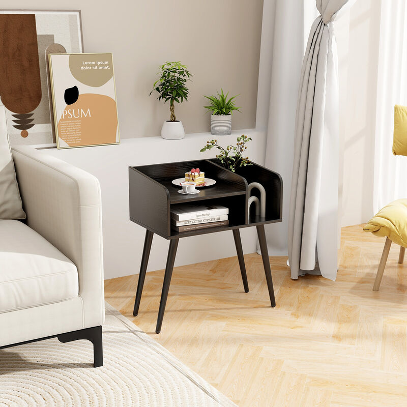 Mid Century Modern Nightstand  with Open Shelves