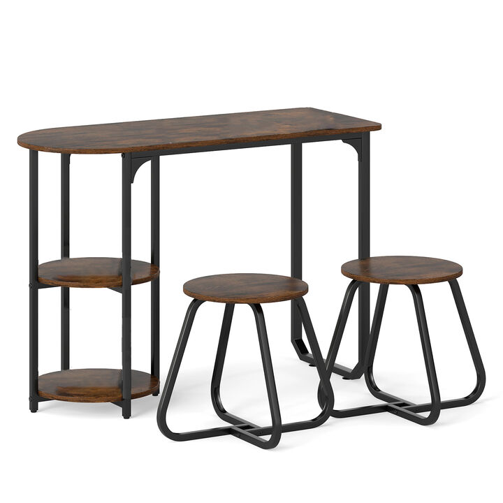 Industrial 3 Piece Dining Table Set, Space-Saving Kitchen Furniture