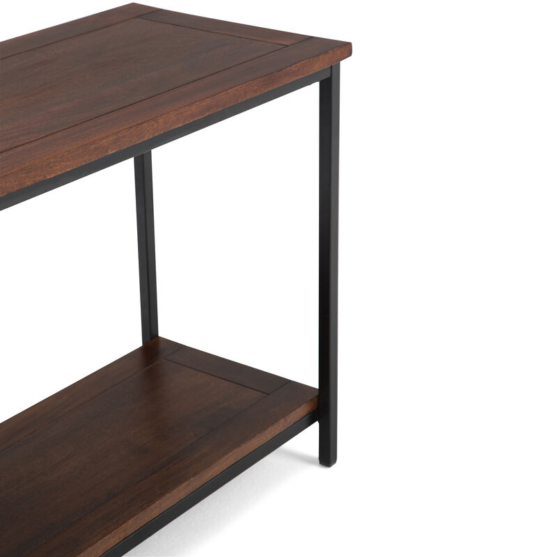 Skyler SOLID MANGO WOOD and Metal 54 inch Wide Industrial Console Sofa Table in Dark Cognac Brown