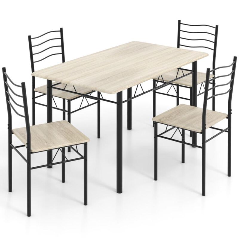 Hivvago 5 Pieces Wood Metal Dining Table Set with 4 Chairs