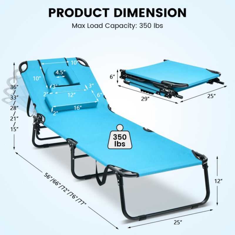 Hivvago Beach Chaise Lounge Chair with Face Hole and Removable Pillow