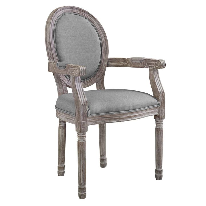 Modway Emanate French Vintage Upholstered Fabric Dining Armchair in Light Gray