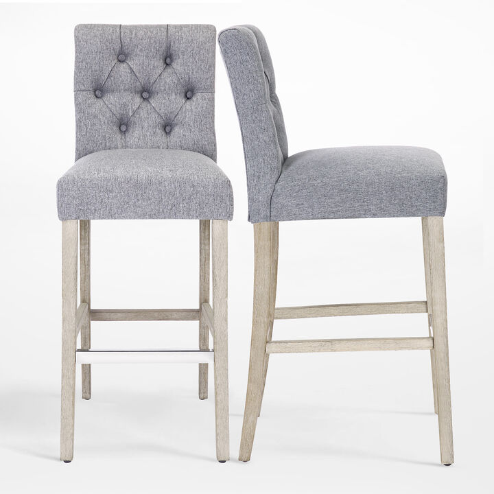 WestinTrends 29" Linen Fabric Tufted Upholstered Bar Stool (Set of 2), Antique Grey
