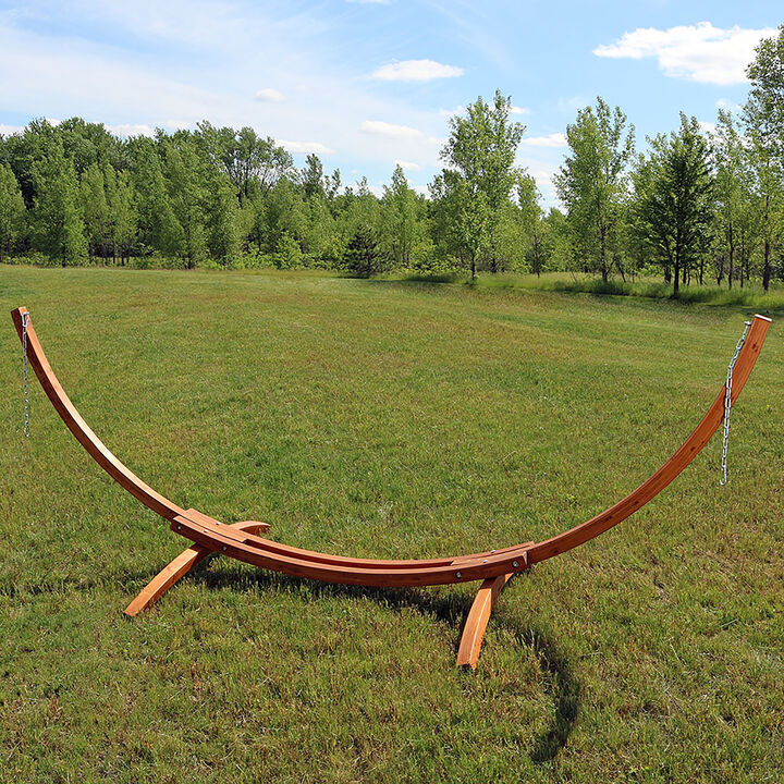 Sunnydaze Curved Wooden Arc Hammock Stand with Hooks and Chains