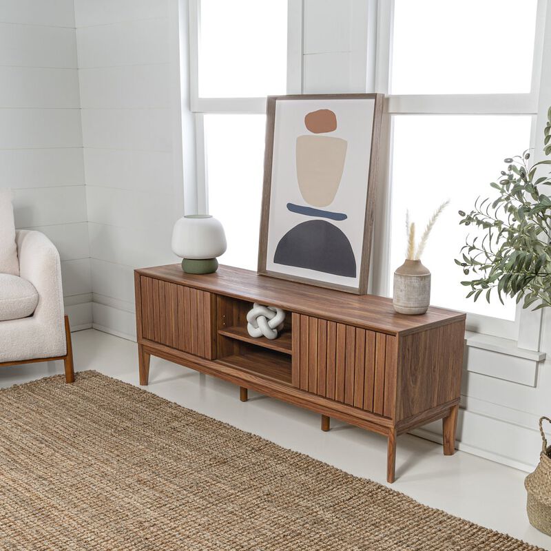 Jonathan Y Gennaro Farmhouse 3-Storage Sliding Door TV Stand Fits TVs With Cable Management