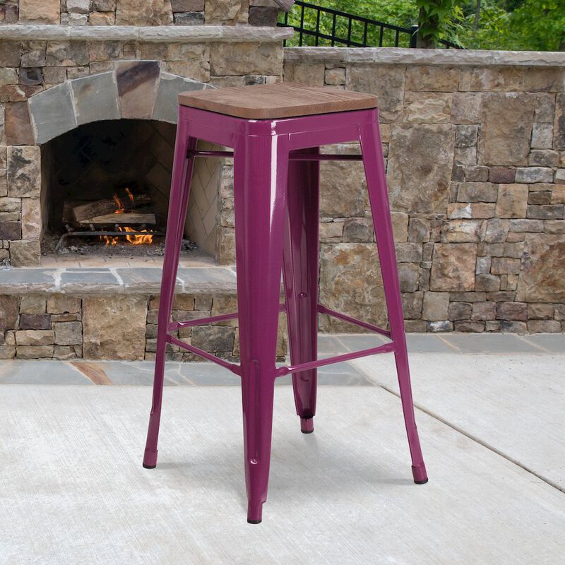 Flash Furniture 30" High Backless Barstool with Square Wood Seat image number 1