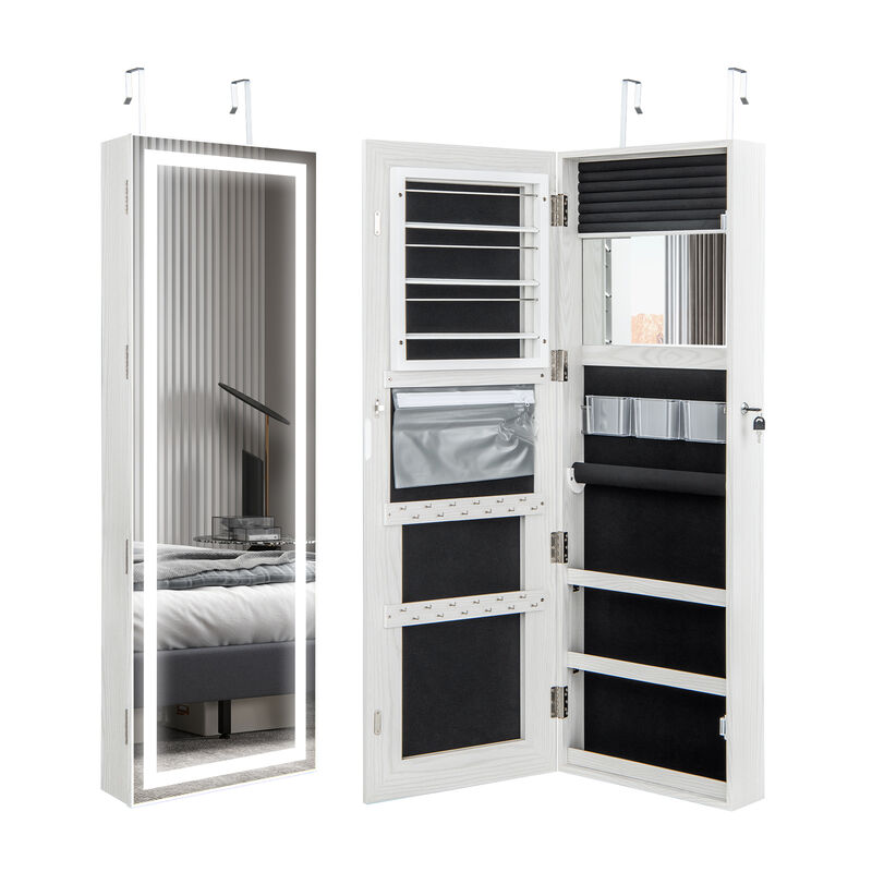 Mirrored Jewelry Armoire with Full Length Mirror and 2 Internal LED Lights