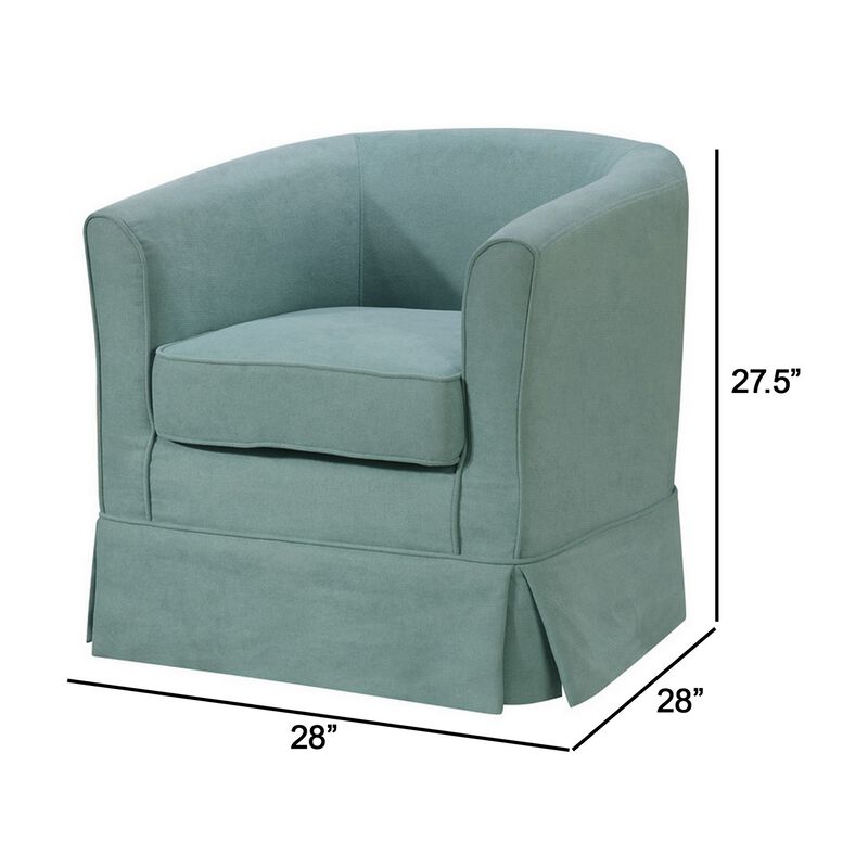Lex 28 Inch Swivel Accent Chair, Bright Teal Fabric, Curved Back, Skirted-Benzara