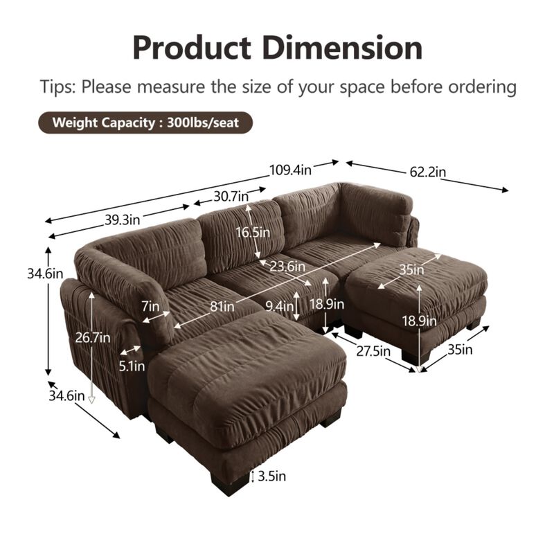 Fukwis Chenille Ruched Modular Sectional Sofa image number 9