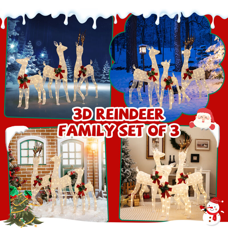 3-Piece Pre-lit Christmas Reindeer Family with 230 Warm White LED Lights image number 4
