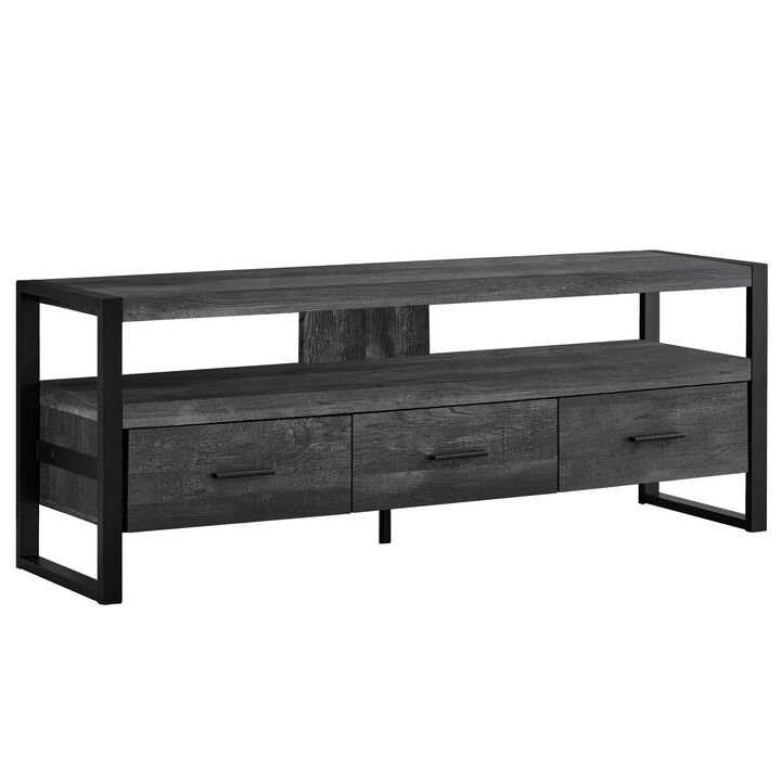 Monarch Specialties I 2823 Tv Stand, 60 Inch, Console, Media Entertainment Center, Storage Drawers, Living Room, Bedroom, Metal, Laminate, Black, Contemporary, Modern