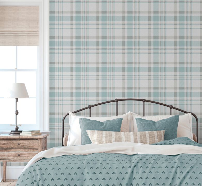 Spring Blossom Plaid Blue Wallpaper 1906-2