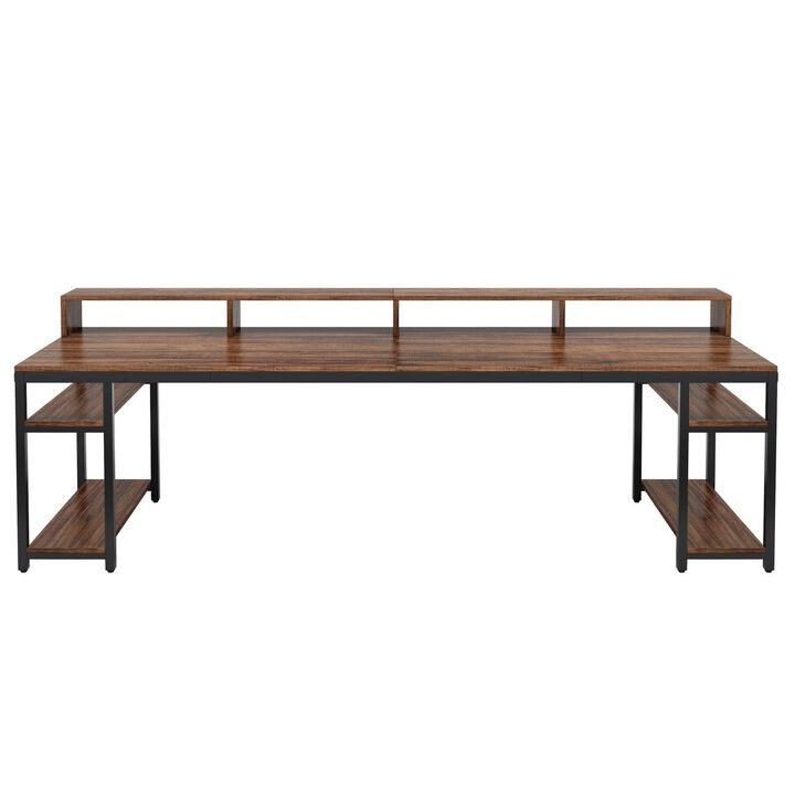 Tribesigns 78.7" Two Person Desk, Large Computer Desk with Monitor Stand and 4 Open Shelves, Double Home Office Desk for Two, Industrial Writing Desk with Storage for Study and Gaming, 350 lb Capacity