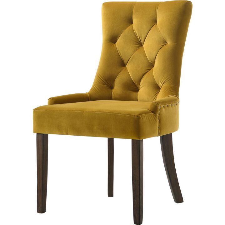 Esme 24 Inch Solid Wood Dining Chair, Velvet Tufted, Set of 2, Yellow-Benzara
