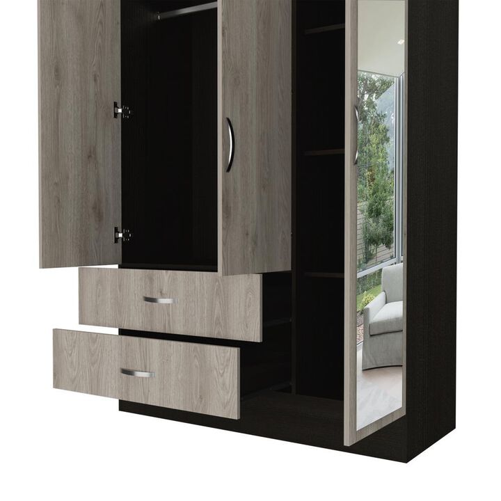 Gangi 120 Mirroed Armoire - Black+Light Grey