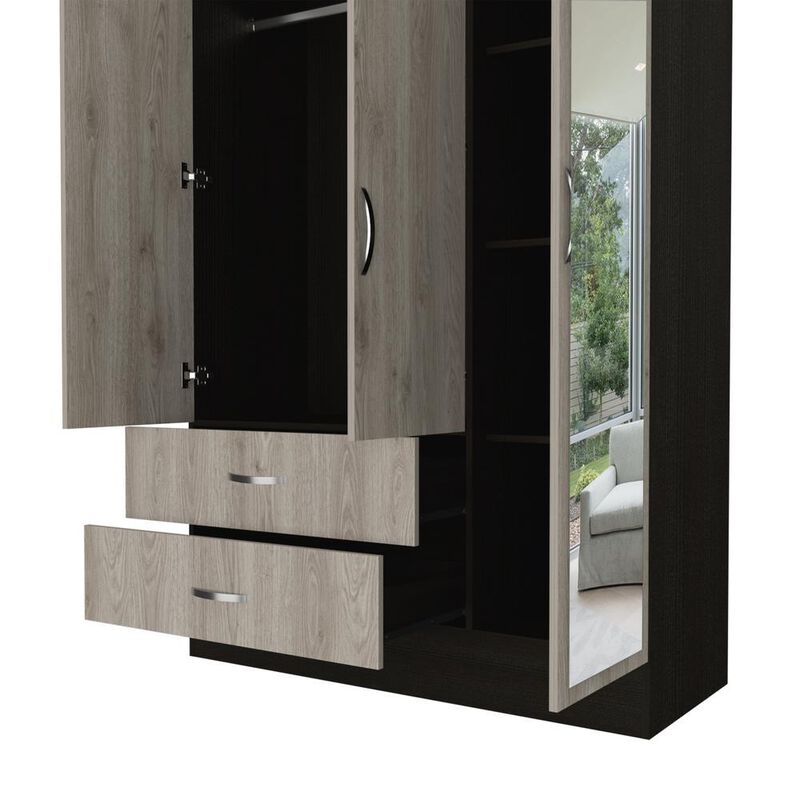 Gangi 120 Mirroed Armoire - Black+Light Grey