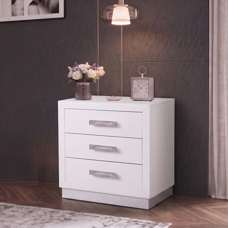 Modern 3-Drawer Nightstand with Crystal Diamond Hardware image number 5