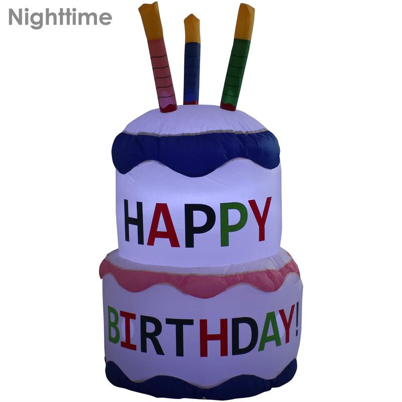 Sunnydaze Birthday Cake LED Inflatable Yard Decoration - 4 ft