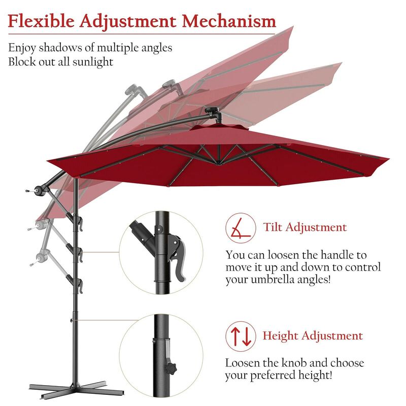 Mondawe 10 Feet Patio Umbrella with Crank and Solar LED Lights