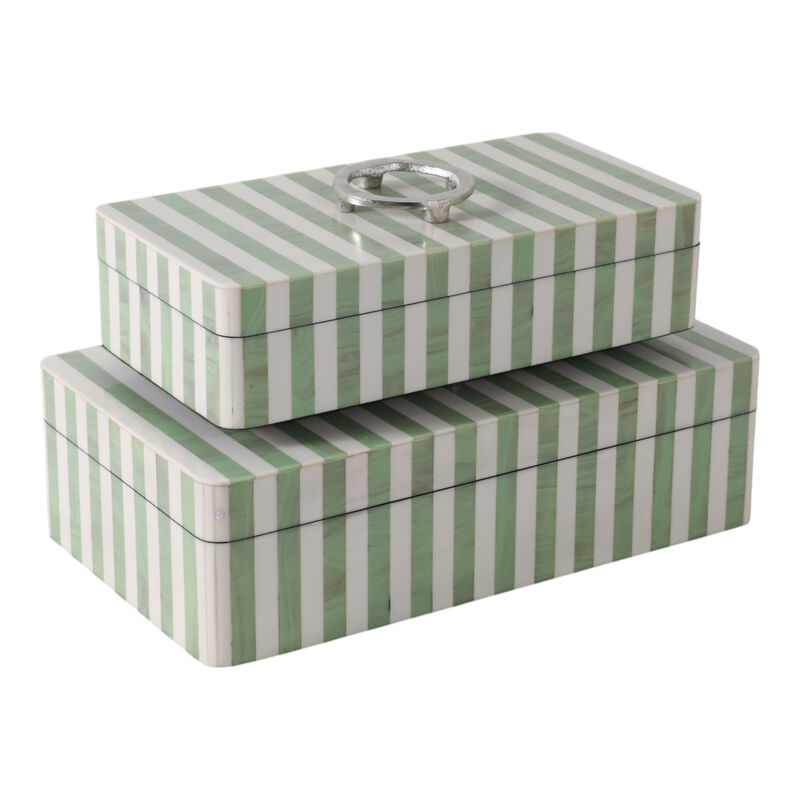 S/2 12/14? Strpd Resin Boxes W/ Hardware, Grn/ivry image number 5