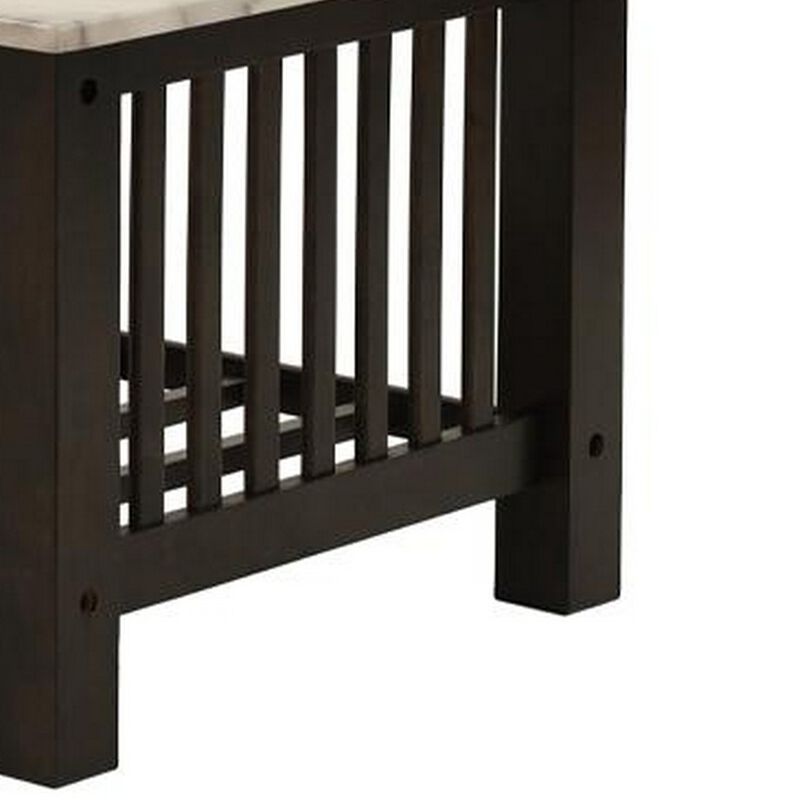 Moen 47 Inch Coffee Table, White Faux Marble Top, Bottom Shelf, Black Wood