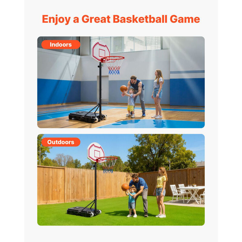 Kids Portable Basketball Hoop with Adjustable Height, Backboard, Nylon Net & Rolling Base-Black image number 4