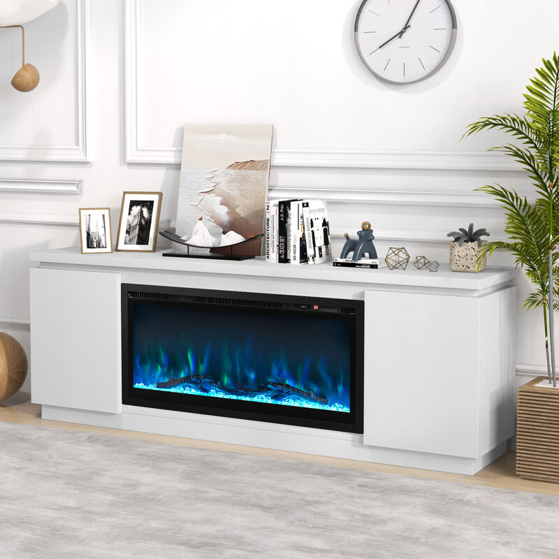 Large Fireplace TV Stand for 80 Inch TVs with 3 Adjustable Storage Shelves-White image number 4