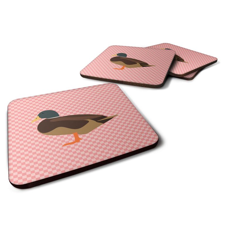 Caroline's Treasures Silver Bantam Duck Pink Check Decorative coasters, 3.5, Multicolor