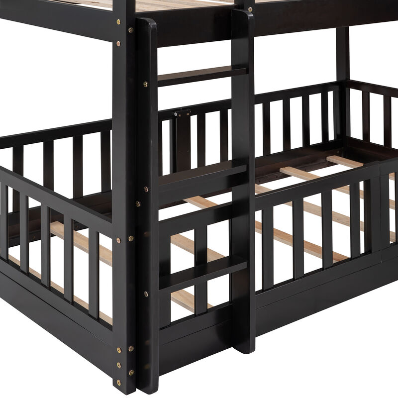Whisen 77.3"x87.1" Twin Over Twin Bunk Bed, Solid Wood with Slide Ladder for Kids Bedroom image number 6