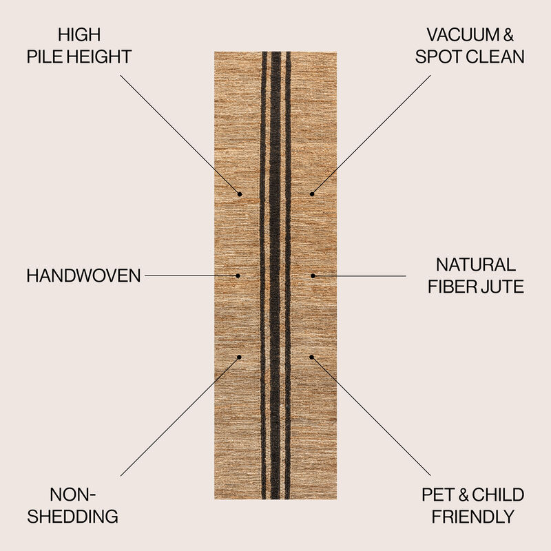 Olivier Rustic Farmhouse Wide Ticking Stripe Jute Area Rug