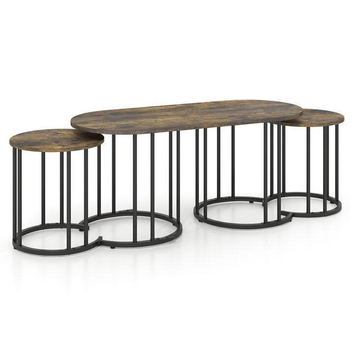 Modern 3 Piece Nesting Coffee Tables with Metal Frame Design