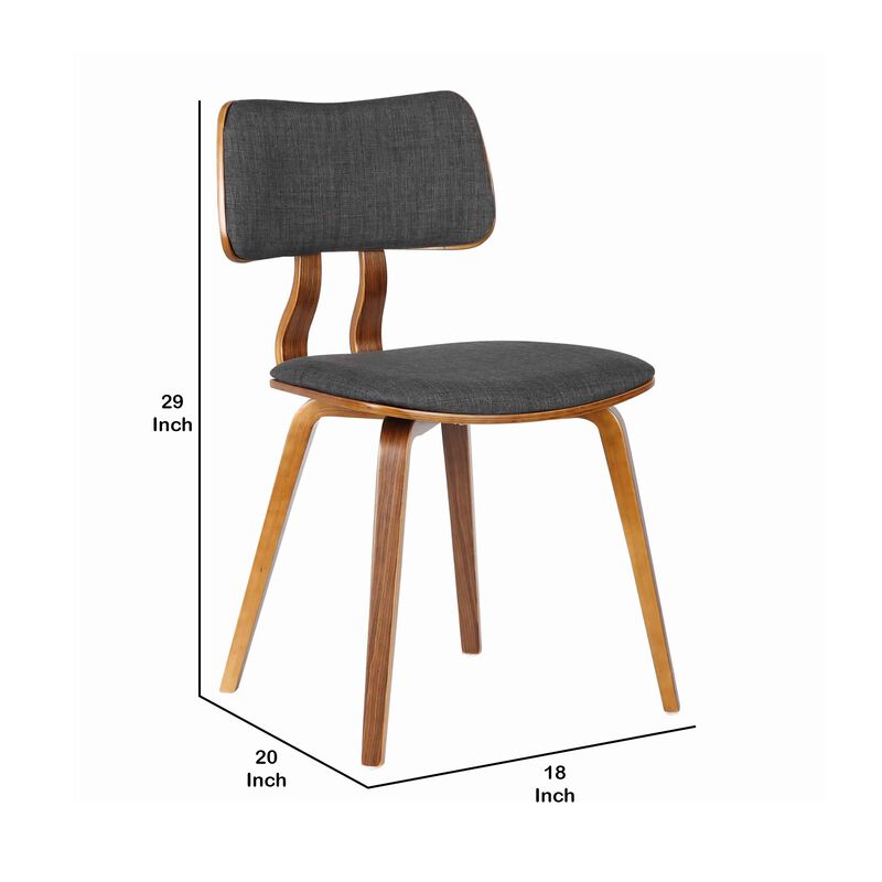 Fabric Upholstered Split Curved Back Wood Dining Chair, Brown and Dark Gray - Benzara