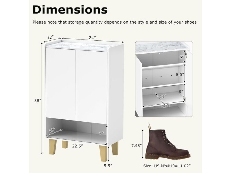 Entryway Wood Shoe Storage Cabinet 5 Tier White Doors Faux image number 2