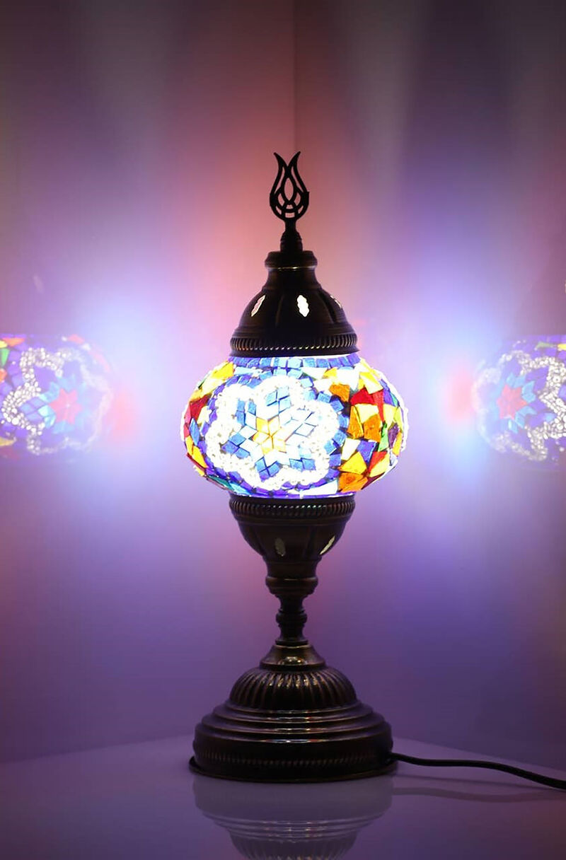 14.5 in. Handmade Multicolor Flower Mosaic Glass Table Lamp with Brass Color Metal Base image number 1