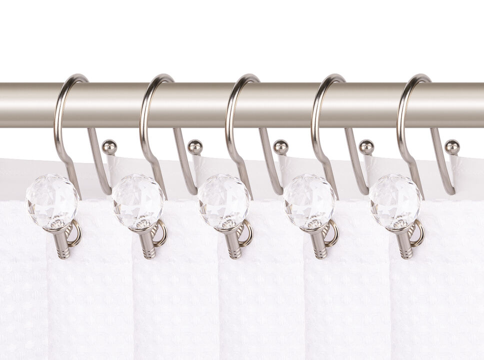 Utopia Alley Rust-Proof Zinc Double Shower Curtain Hooks with Acrylic Crystal Design, Shower Hooks Hangers for Bathroom, Kitchen Utensils, Curtains, Clothing, Towels etc - Set of 12